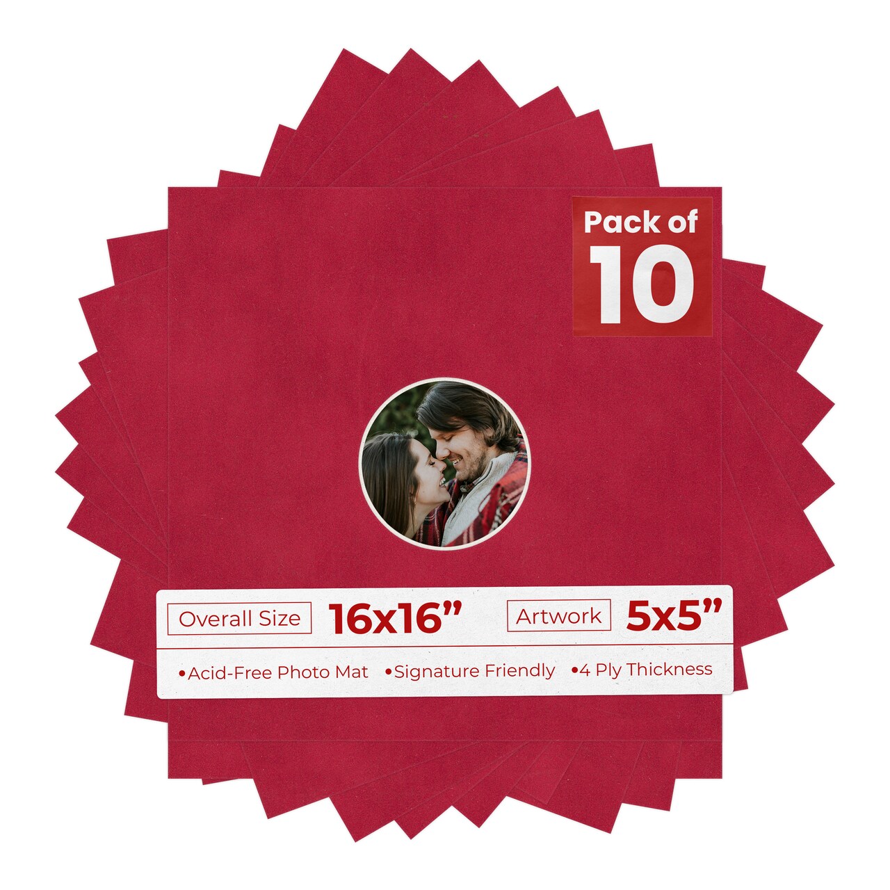 Red Suede Mat Board for 16x16 Frames - Circle Opening for 5x5 Photos